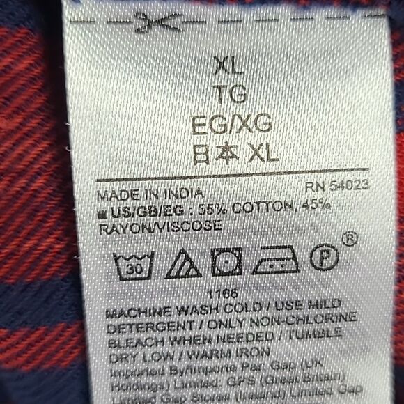 GAP Maternity Split-Neck Red Plaid Top Long Sleeve Flannel Shirt Bow Tie Keyhole - Picture 9 of 10